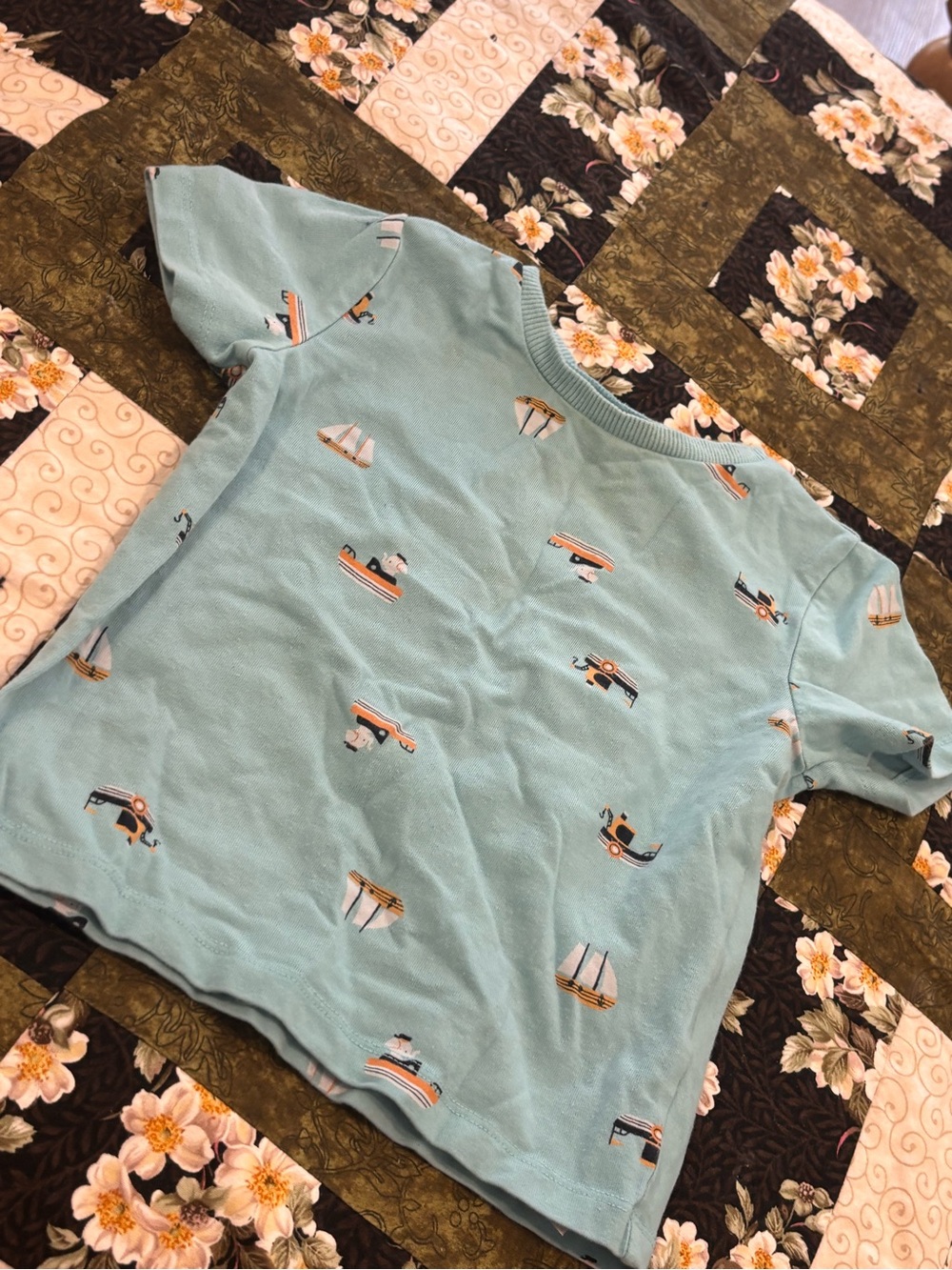 Pekkle  Kids Light Aqua Short Sleeve Tee with Nautical Boat Print size 24 months